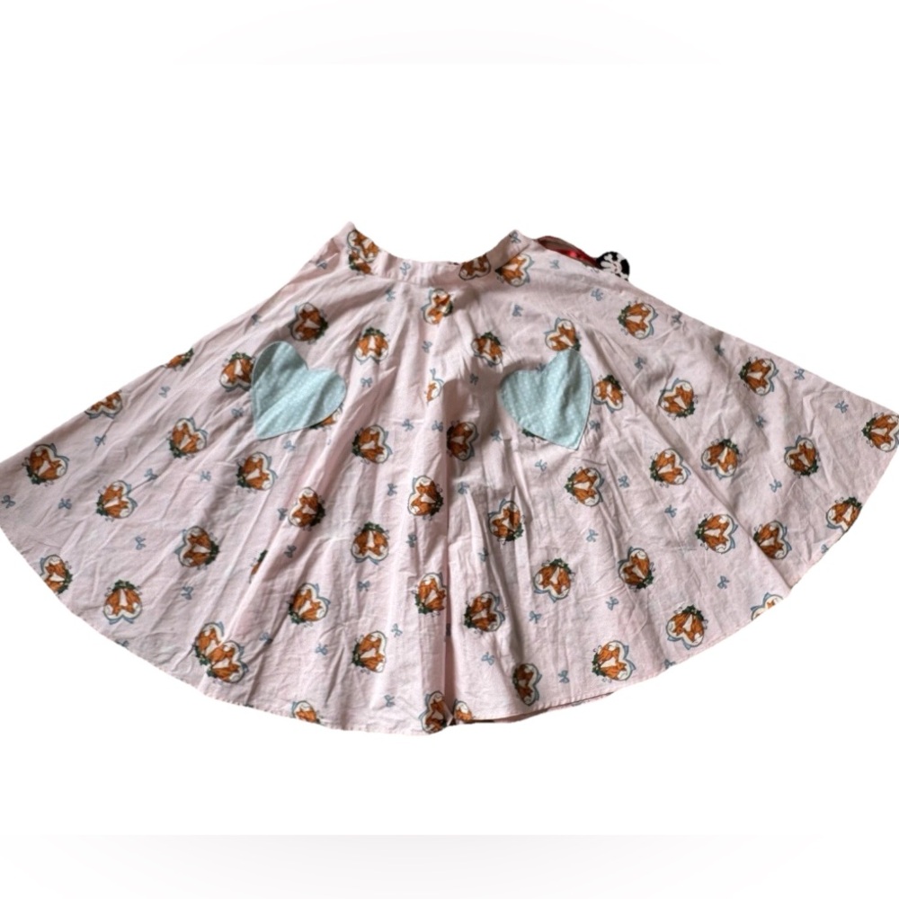 Hell Bunny Pink Fox Heart Swing Circle Full Skirt Retro Pinup Rockabilly Size S